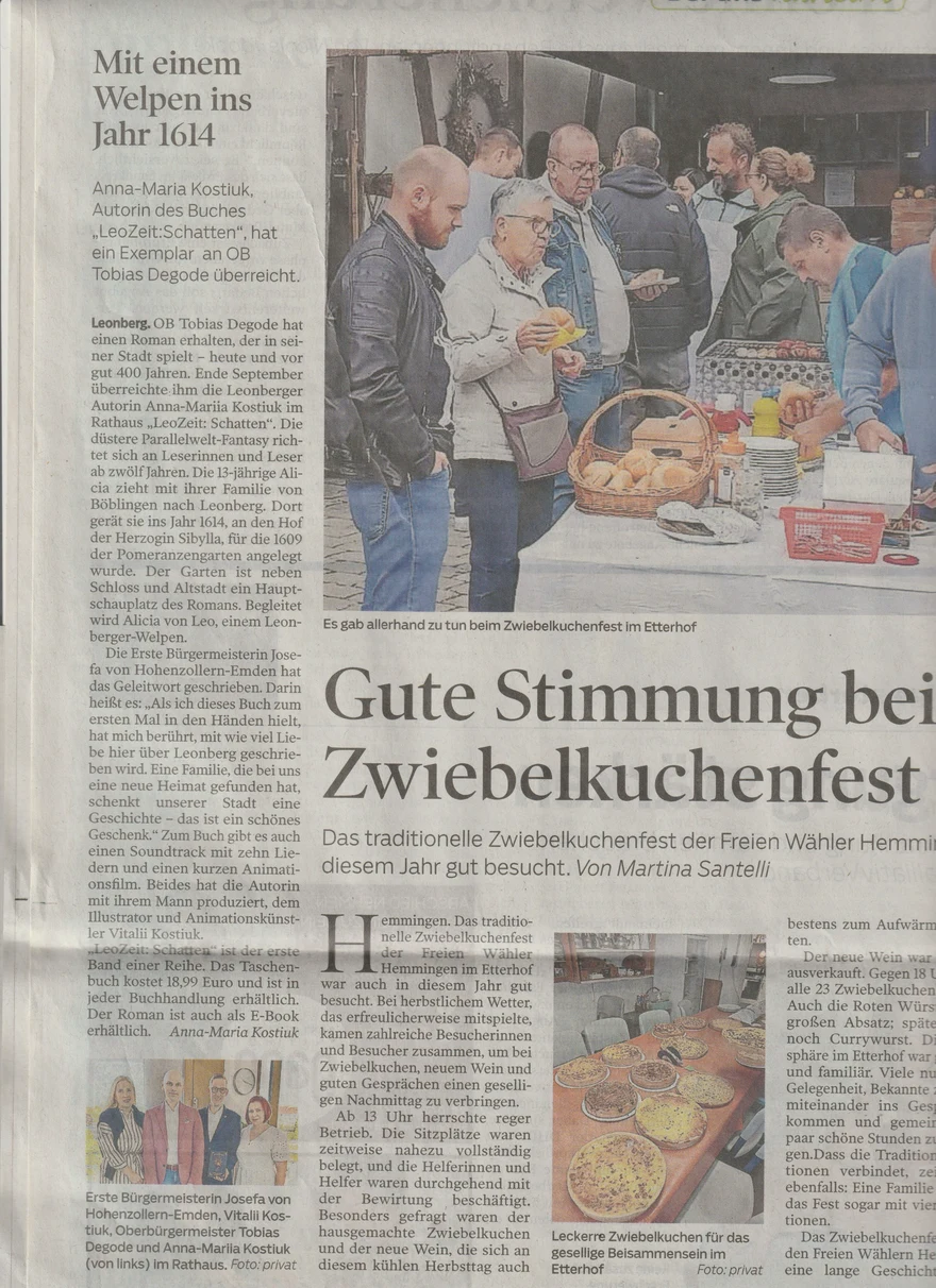 Nahaufnahme des Beitrags «Mit einem Welpen ins Jahr 1614» über «LeoZeit: Schatten» in der Leonberger Kreiszeitung